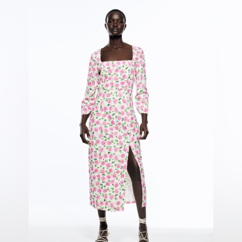 ZARA FLORAL MIDI DRESS WITH SLIT